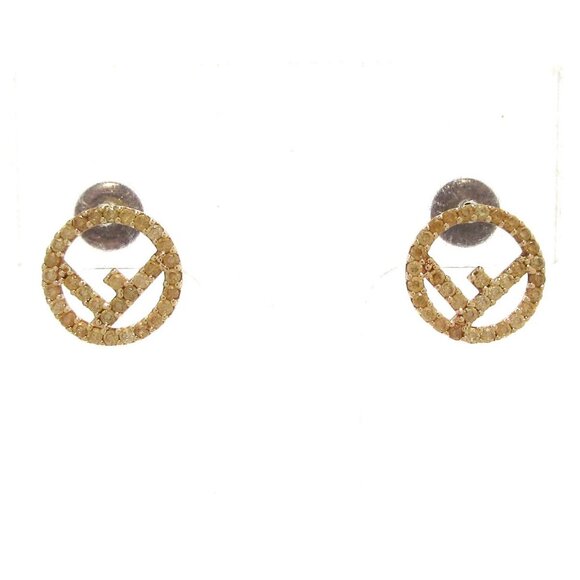 Auth FENDI F is FENDI - Rose Gold Clear Hardware Zirconia 1***** Earrings - Picture 1 of 7